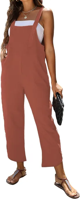 AMEBELLE Women's Sleeveless Cotton Linen Overalls Rompers Baggy Wide Leg Jumpsuits