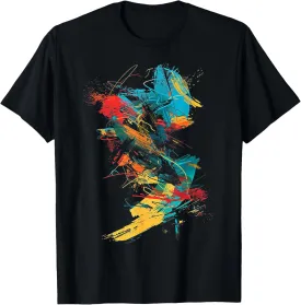 Art Drawing Graphic Colorful Abstract Painting T-Shirt, Small, Black
