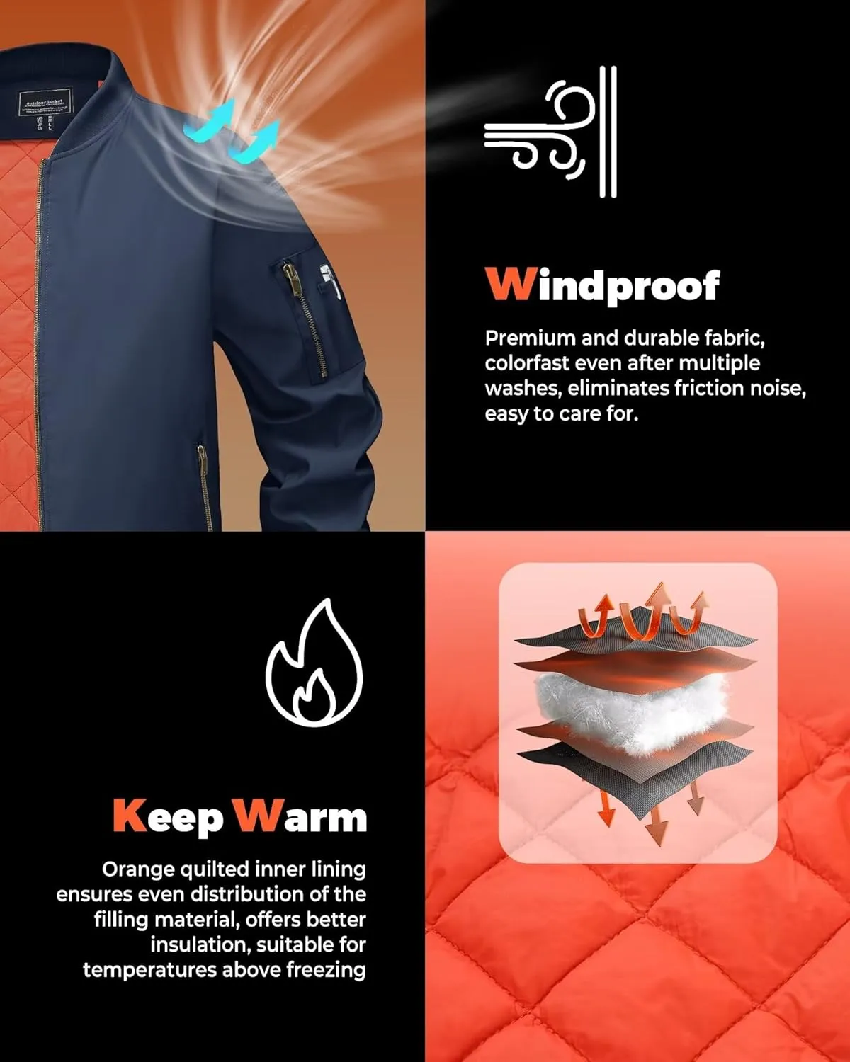 Boladeci Men's Bomber Jackets Winter Zip Up Midweight Thick Warm Lining Windproof Casual Style Windbreaker Coats