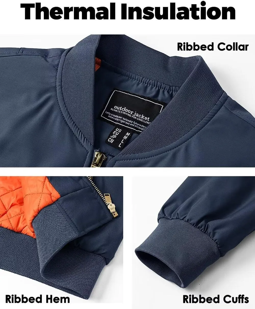 Boladeci Men's Bomber Jackets Winter Zip Up Midweight Thick Warm Lining Windproof Casual Style Windbreaker Coats