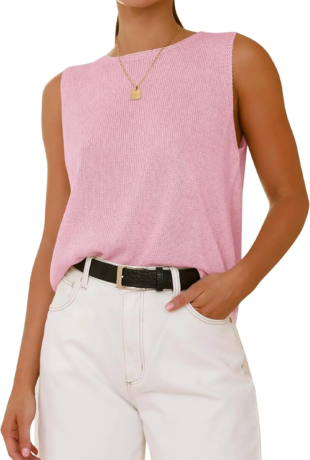 BTFBM Women's Sleeveless Sweater Vest 2025 Summer Crew Neck Ribbed Knit Lightweight Pullover Casual Loose Fit Tank Tops
