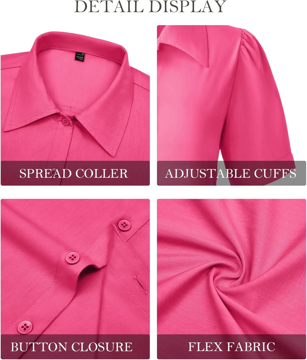 Button Down Shirts for Women Puff Short Sleeve Button Up Dress Shirts Collared Fitted Blouse Work Business Top