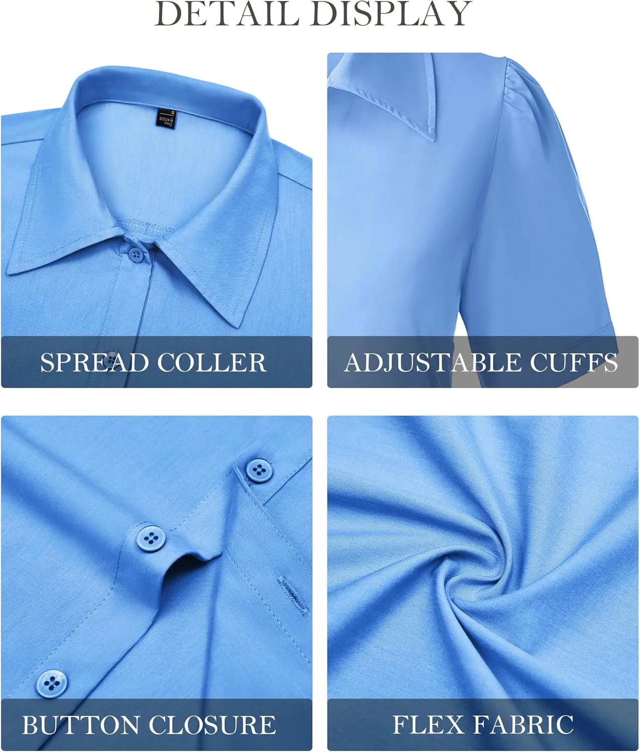 Button Down Shirts for Women Puff Short Sleeve Button Up Dress Shirts Collared Fitted Blouse Work Business Top
