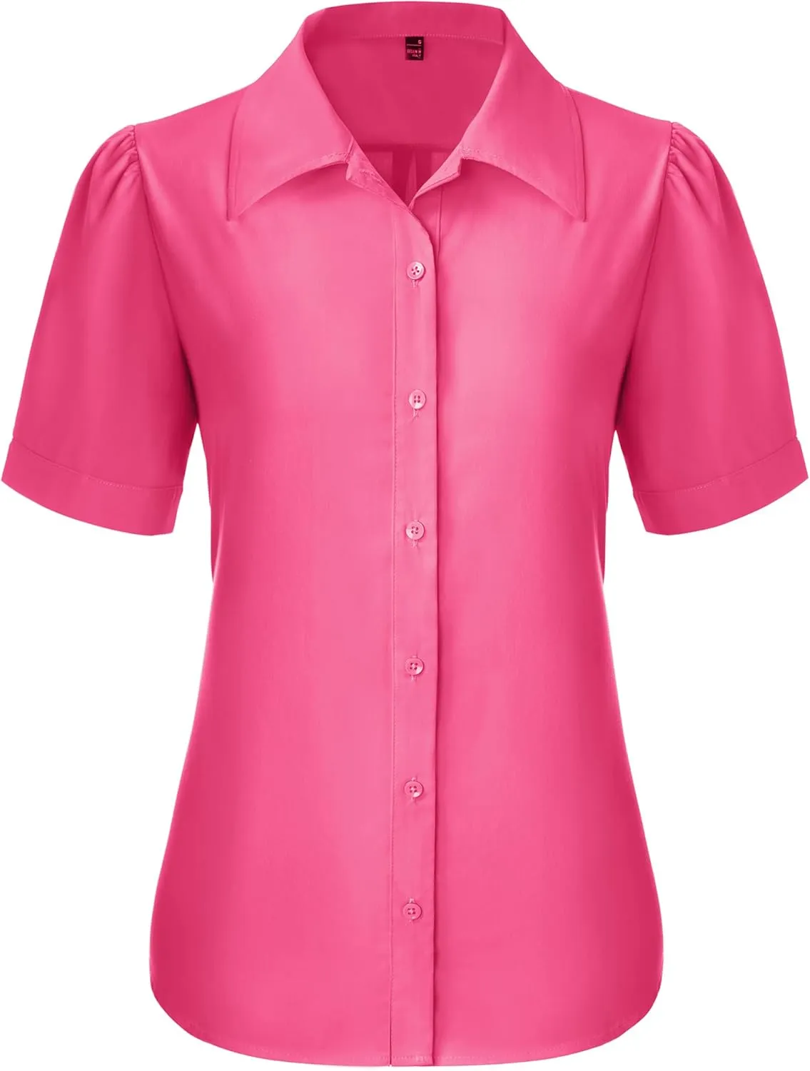 Button Down Shirts for Women Puff Short Sleeve Button Up Dress Shirts Collared Fitted Blouse Work Business Top