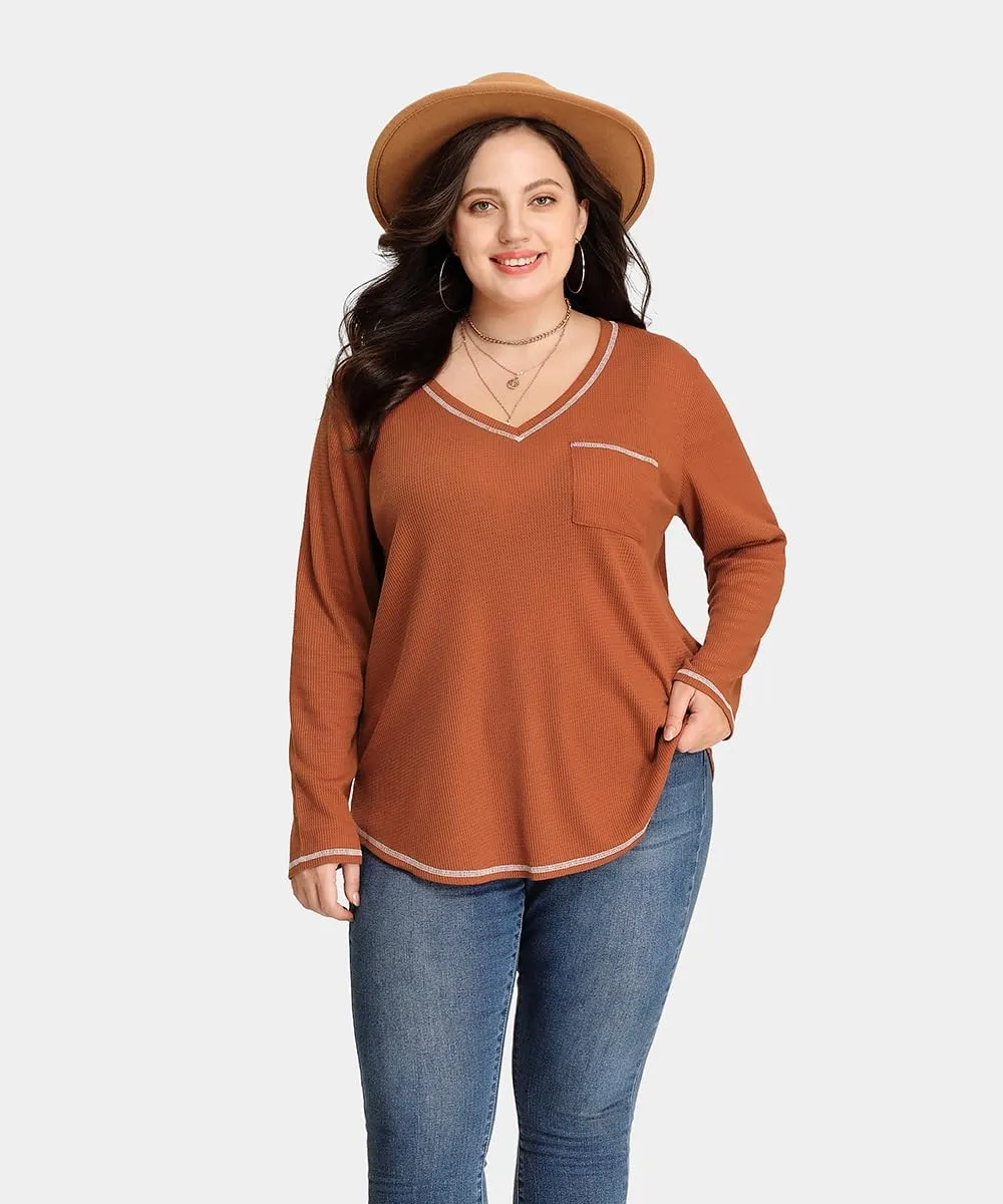 CARCOS Plus Size Tops for Women Long Sleeve Raglan V Neck T Shirts Tunic Fall Blouse Xl-5Xl 14W -28W
