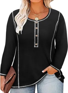 CARCOS Plus Size Tops for Women Long Sleeve Raglan V Neck T Shirts Tunic Fall Blouse Xl-5Xl 14W -28W