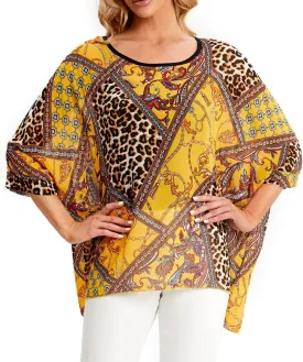 Ckikiou Womens Batwing Loose Chiffon Summer Blouse Tunic Floral Printed Boho Beach Cover ups