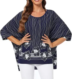 Ckikiou Womens Batwing Loose Chiffon Summer Blouse Tunic Floral Printed Boho Beach Cover ups