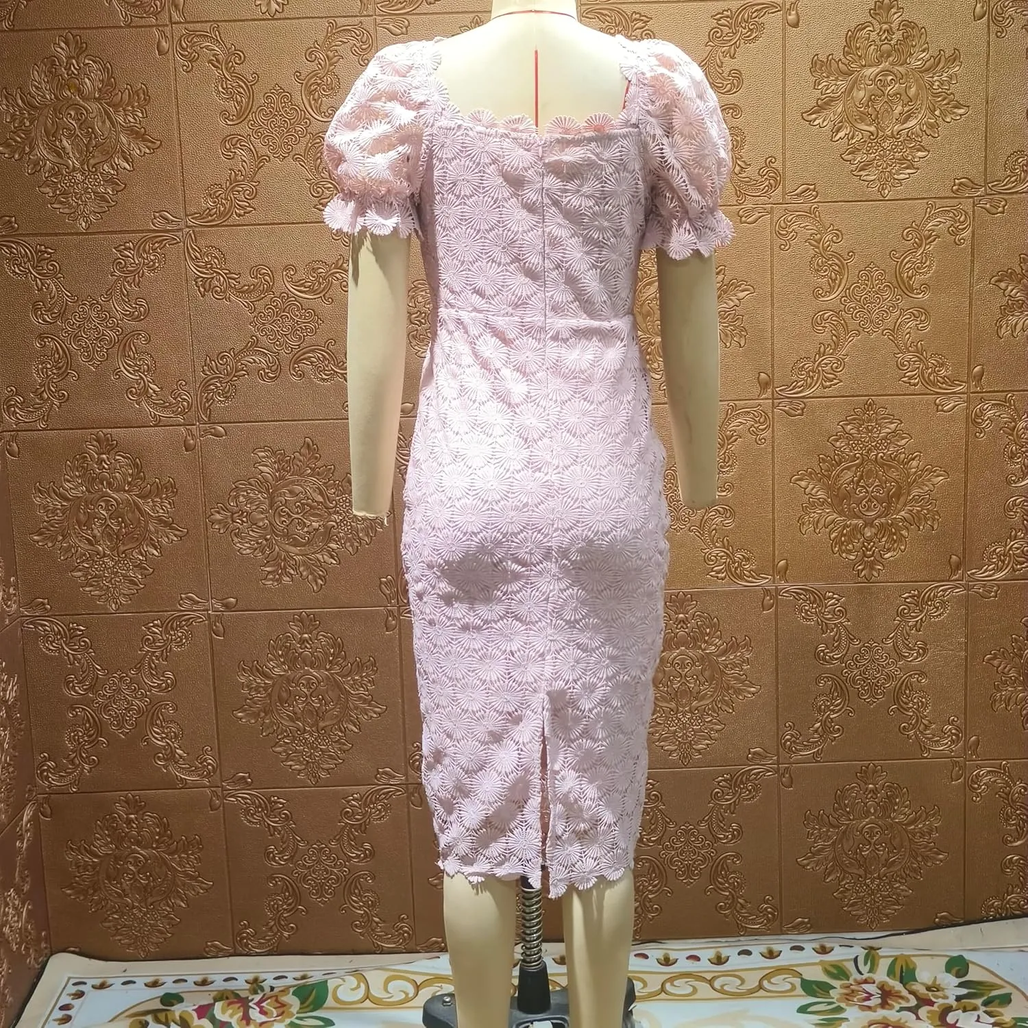 Cololura Elegant Sexy Floral Lace Short Sleeve Off Shoulder Evening Gown Party Formal Bodycon Midi Dress