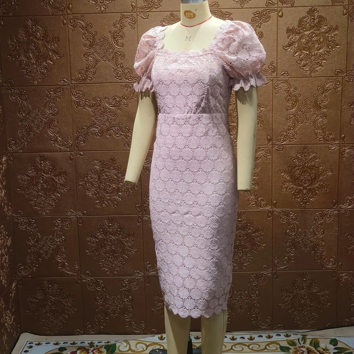 Cololura Elegant Sexy Floral Lace Short Sleeve Off Shoulder Evening Gown Party Formal Bodycon Midi Dress