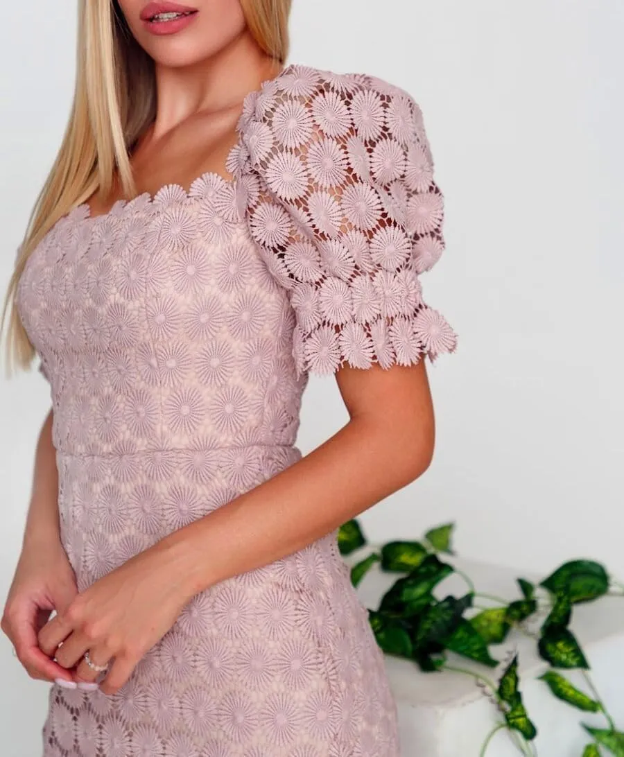 Cololura Elegant Sexy Floral Lace Short Sleeve Off Shoulder Evening Gown Party Formal Bodycon Midi Dress