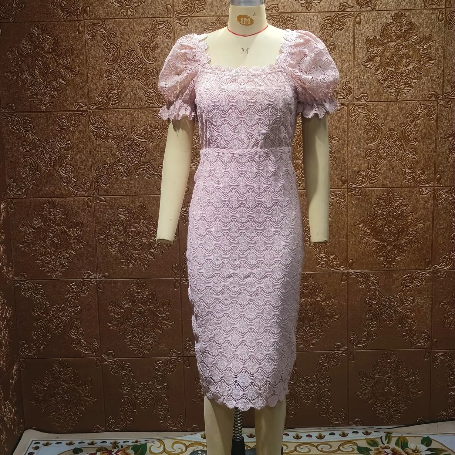Cololura Elegant Sexy Floral Lace Short Sleeve Off Shoulder Evening Gown Party Formal Bodycon Midi Dress