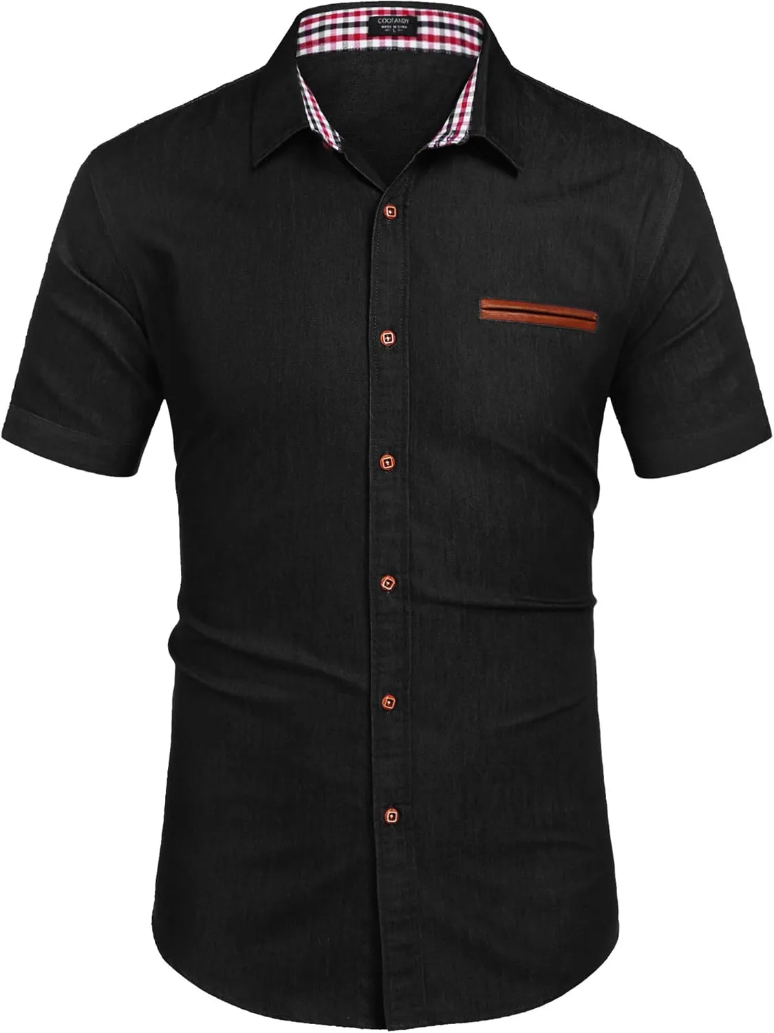 COOFANDY Men's Casual Cotton Short Sleeve Button Down Dress Shirt Plaid Collar Denim Work Shirts