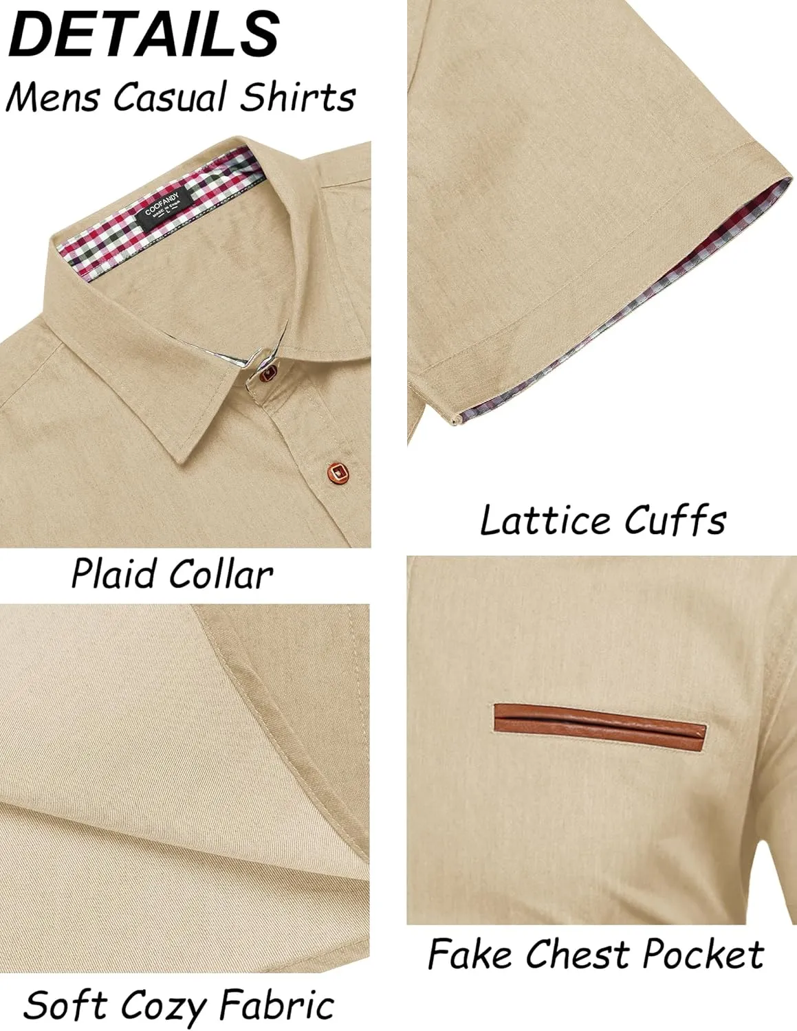 COOFANDY Men's Casual Cotton Short Sleeve Button Down Dress Shirt Plaid Collar Denim Work Shirts