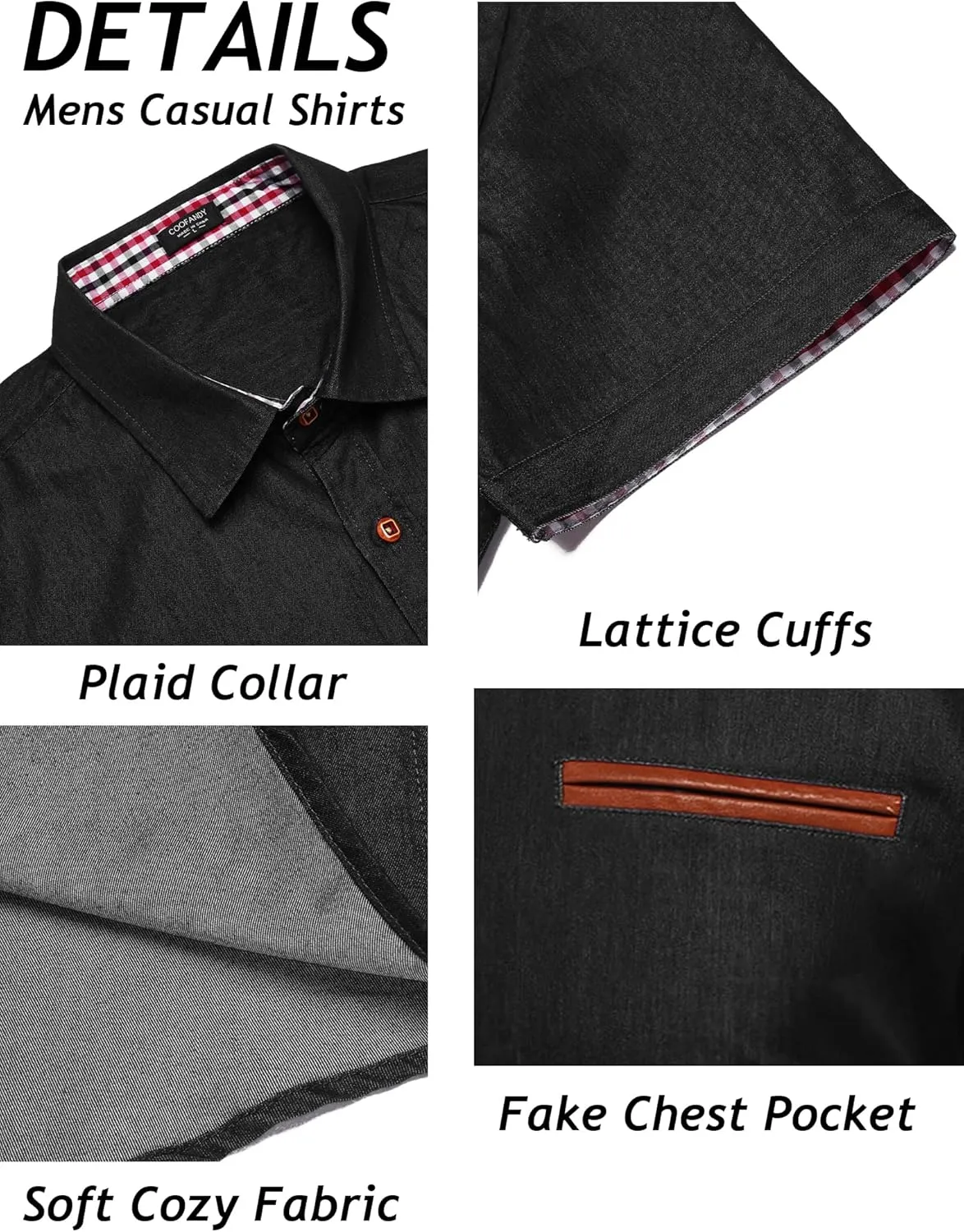 COOFANDY Men's Casual Cotton Short Sleeve Button Down Dress Shirt Plaid Collar Denim Work Shirts