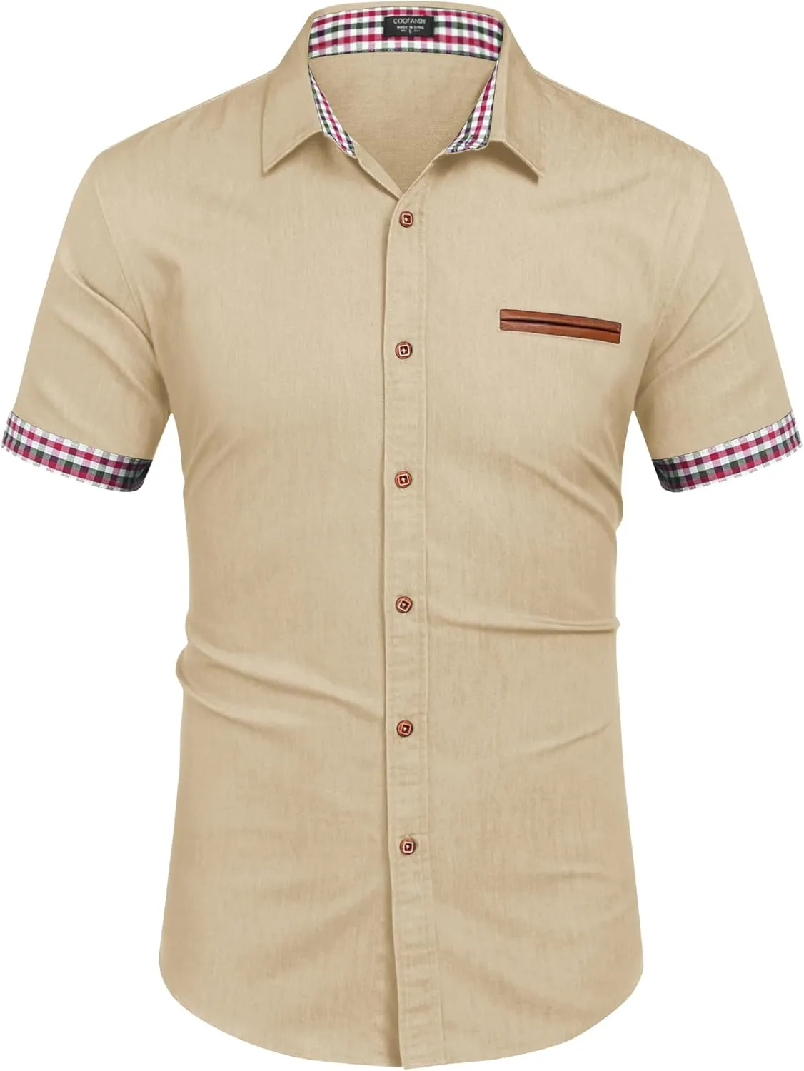 COOFANDY Men's Casual Cotton Short Sleeve Button Down Dress Shirt Plaid Collar Denim Work Shirts
