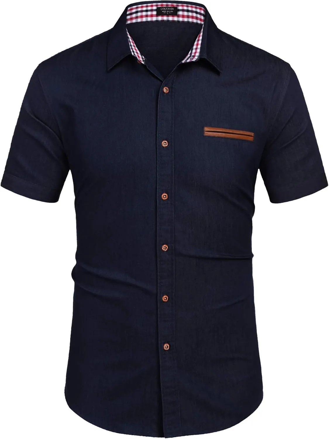 COOFANDY Men's Casual Cotton Short Sleeve Button Down Dress Shirt Plaid Collar Denim Work Shirts