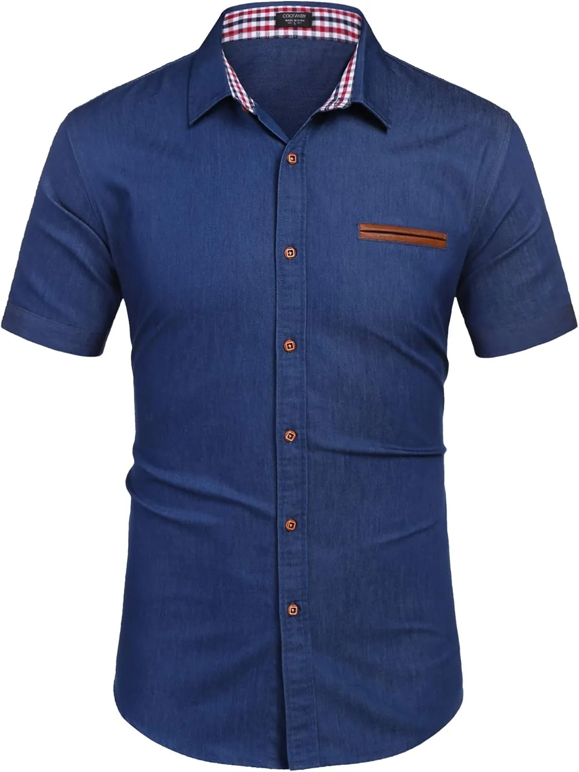 COOFANDY Men's Casual Cotton Short Sleeve Button Down Dress Shirt Plaid Collar Denim Work Shirts