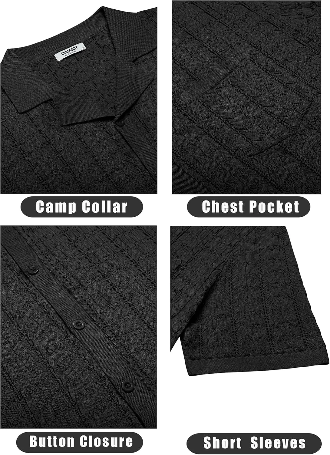 COOFANDY Men's Knit Button Down Shirt Short Sleeve Vintage Polo Shirts Summer Casual Beach Tops