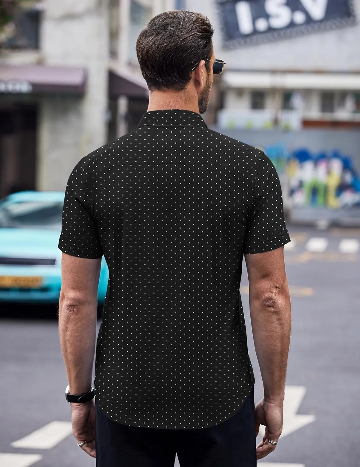 COOFANDY Mens Short Sleeve Button Down Shirts Wrinkle Free Dress Shirts Casual Polka Dot Print Shirt with Pocket