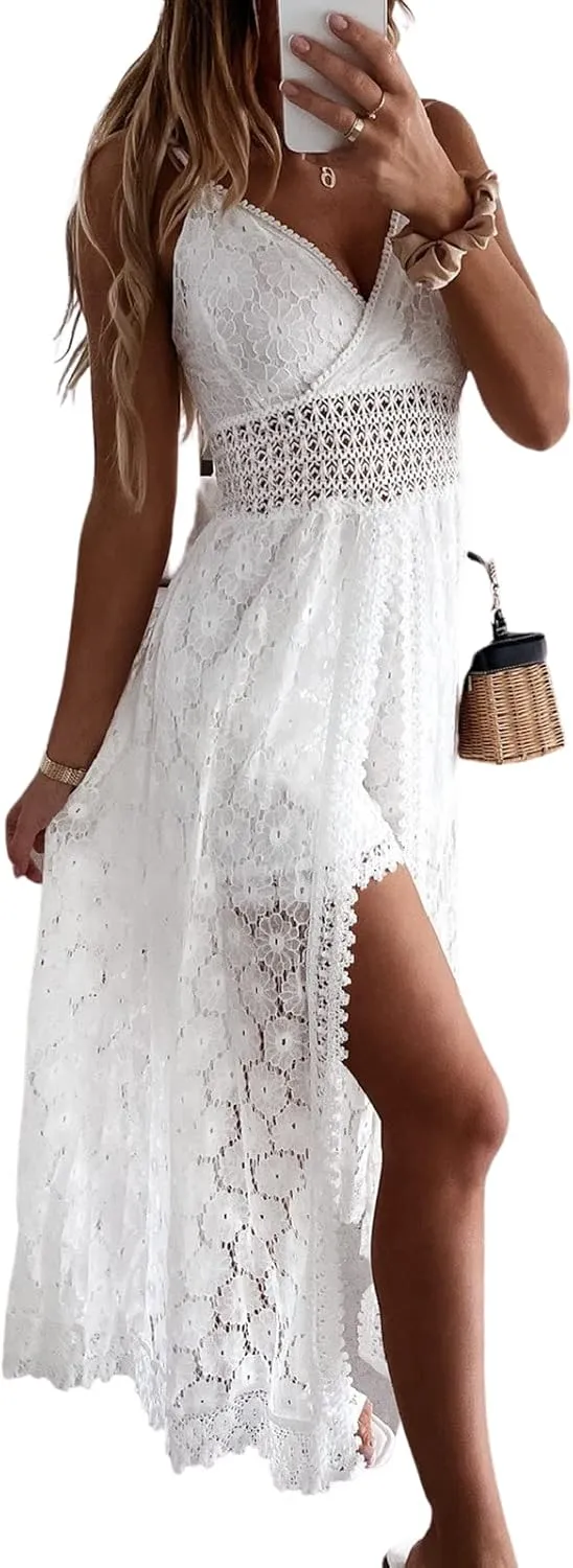 CUPSHE Women's Ruching Smocking Jumpsuit Summer Slip V Neck Backless Maxi High Low