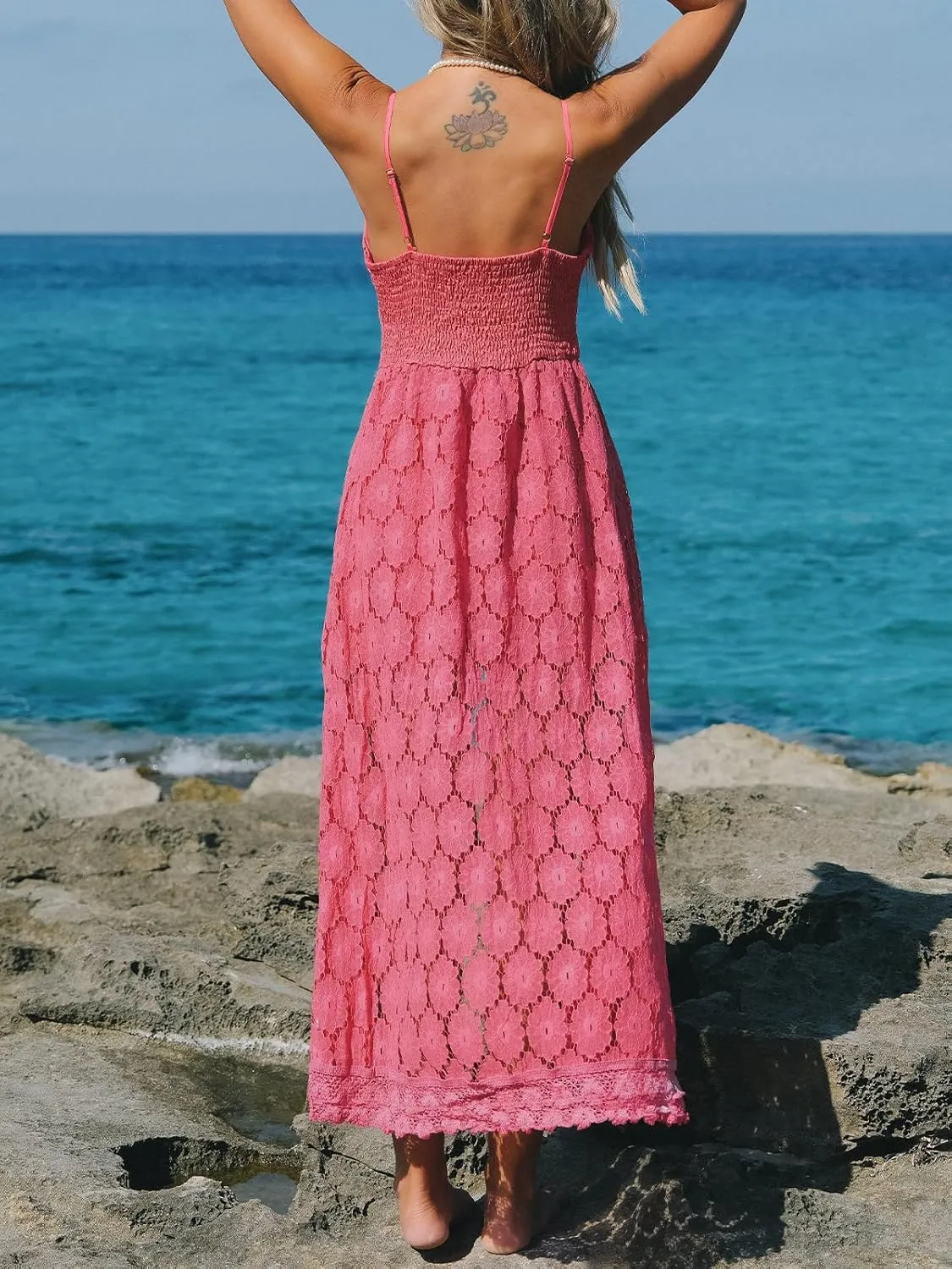 CUPSHE Women's Ruching Smocking Jumpsuit Summer Slip V Neck Backless Maxi High Low