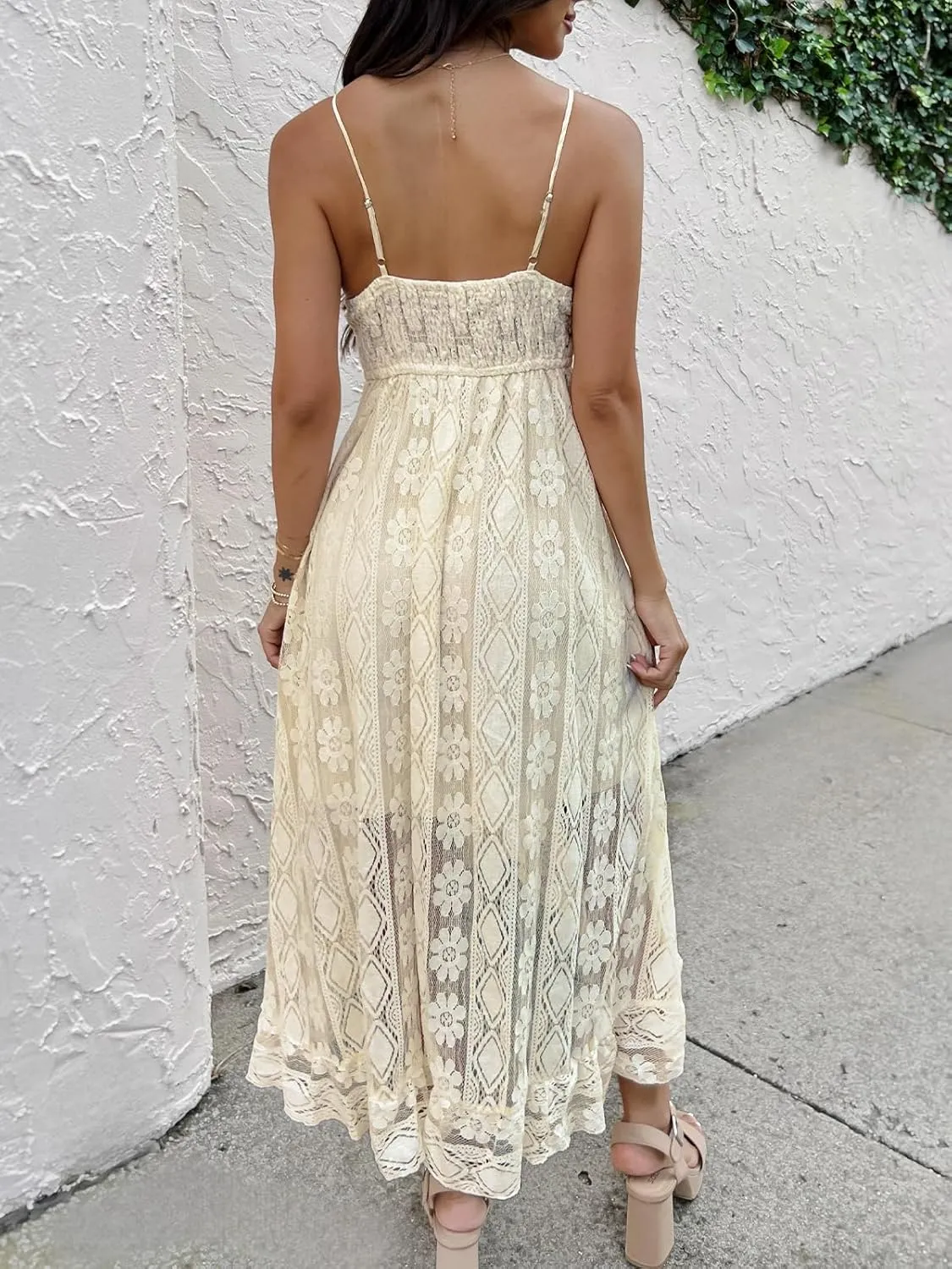 CUPSHE Women's Summer Dresses Sleeveless Lace Casual Tassel Beach Spaghetti Straps Flowy Maxi Sun Dress