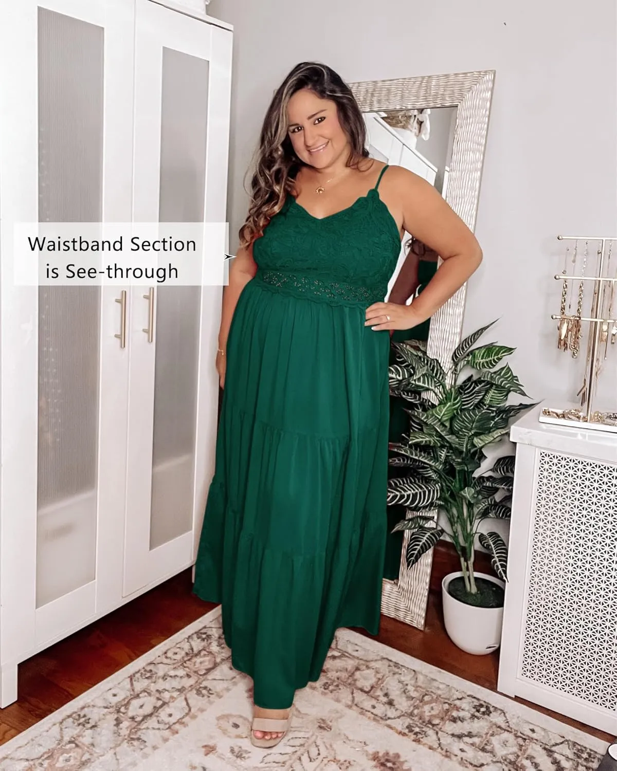 Dokuritu Women's Beach Crochet Lace Maxi Dress Solid Color Summer Vacation Spaghetti Strap Long Dress 2024
