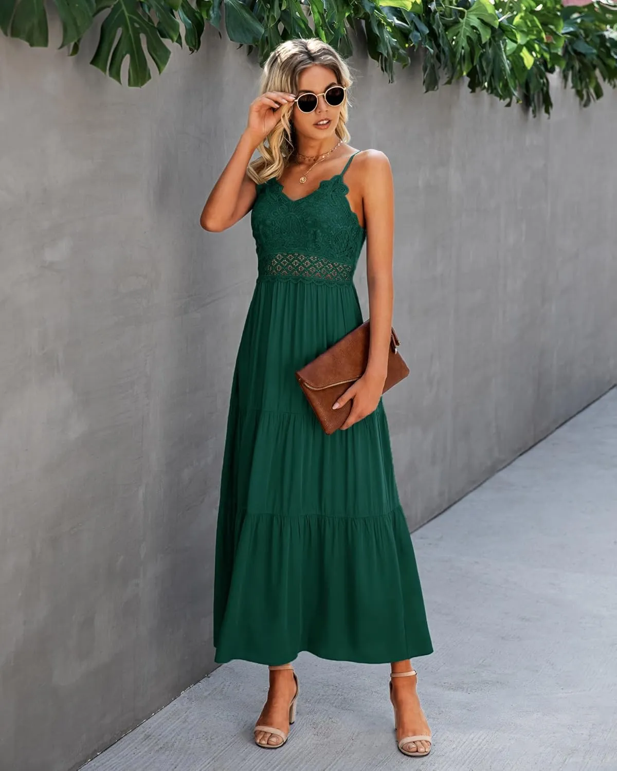 Dokuritu Women's Beach Crochet Lace Maxi Dress Solid Color Summer Vacation Spaghetti Strap Long Dress 2024