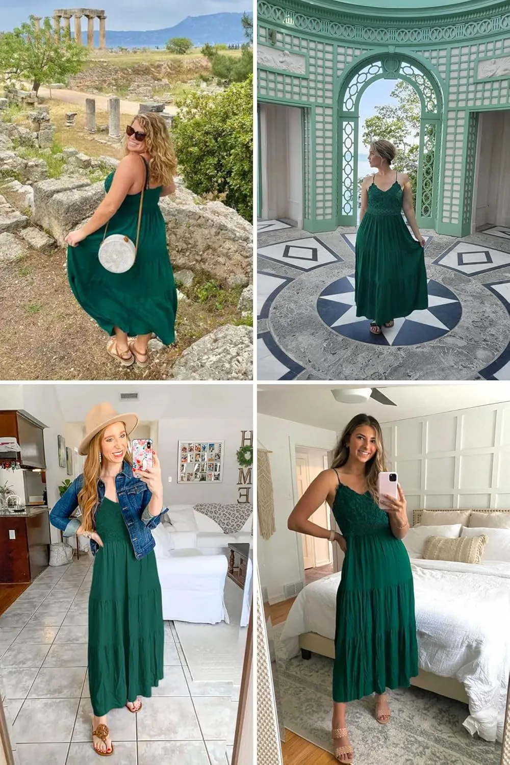 Dokuritu Women's Beach Crochet Lace Maxi Dress Solid Color Summer Vacation Spaghetti Strap Long Dress 2024