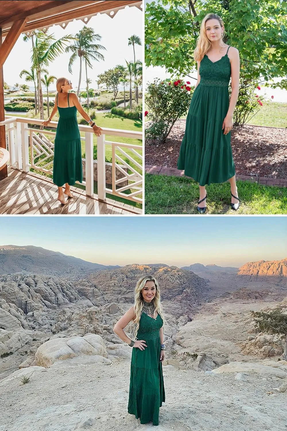 Dokuritu Women's Beach Crochet Lace Maxi Dress Solid Color Summer Vacation Spaghetti Strap Long Dress 2024
