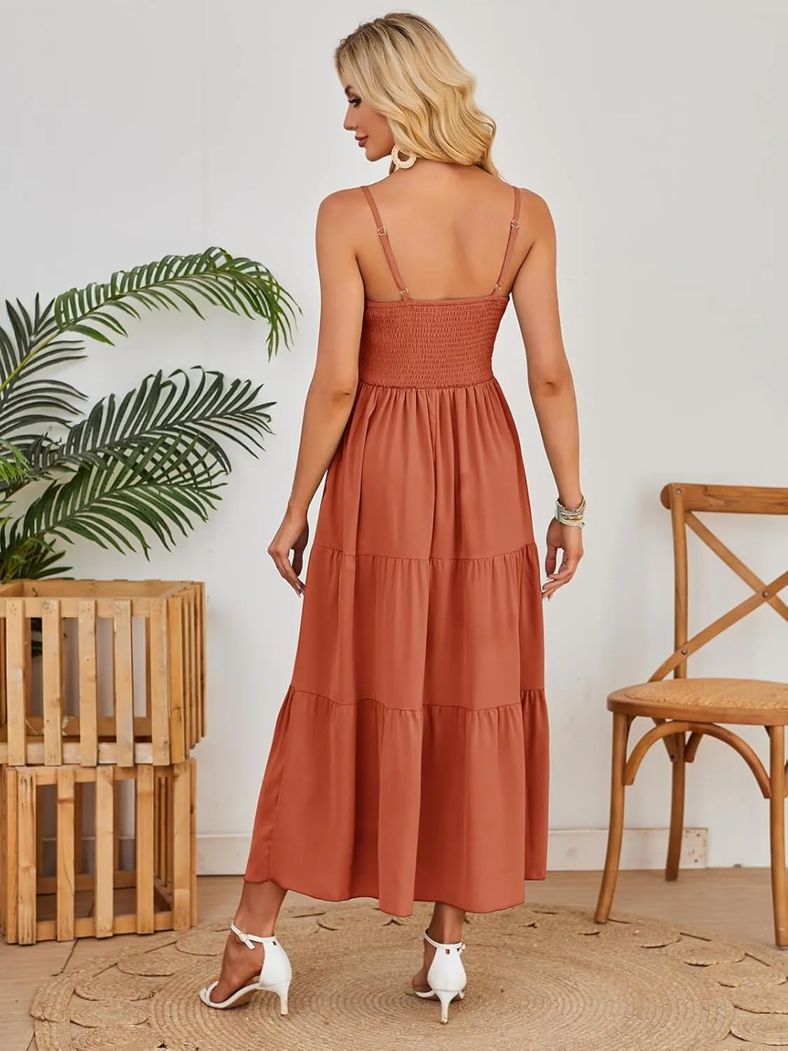 Dokuritu Women's Beach Crochet Lace Maxi Dress Solid Color Summer Vacation Spaghetti Strap Long Dress 2024