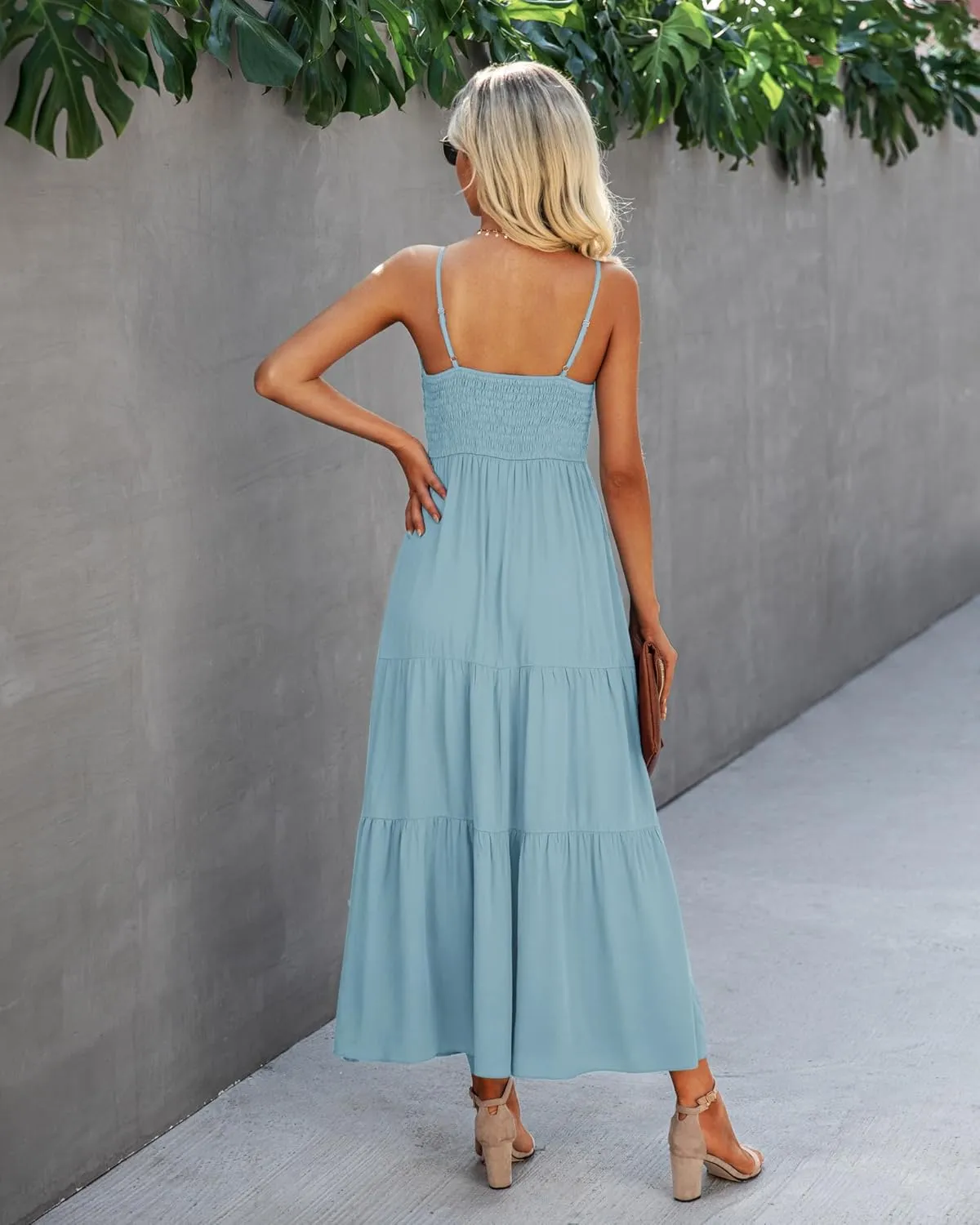 Dokuritu Women's Beach Crochet Lace Maxi Dress Solid Color Summer Vacation Spaghetti Strap Long Dress 2024