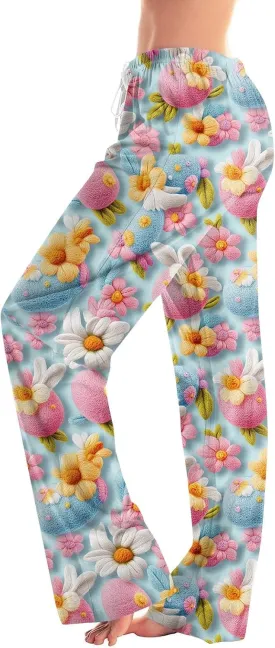 Easter 2025 Pajamas Pants for Women Wide Leg Casual Loose Lounge Print Pjs Pant Stretch Cute Sleep Bottoms Sleepwear