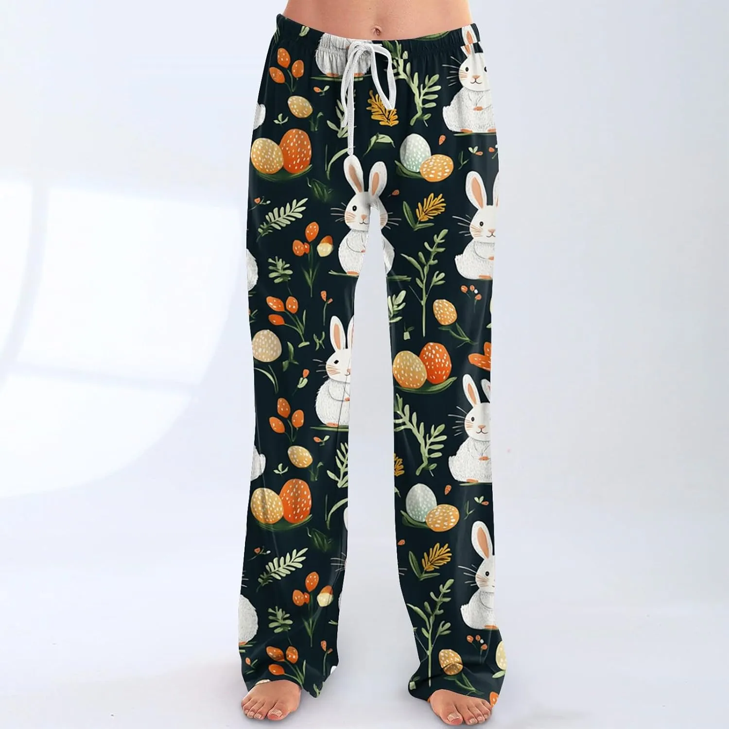 Easter 2025 Pajamas Pants for Women Wide Leg Casual Loose Lounge Print Pjs Pant Stretch Cute Sleep Bottoms Sleepwear