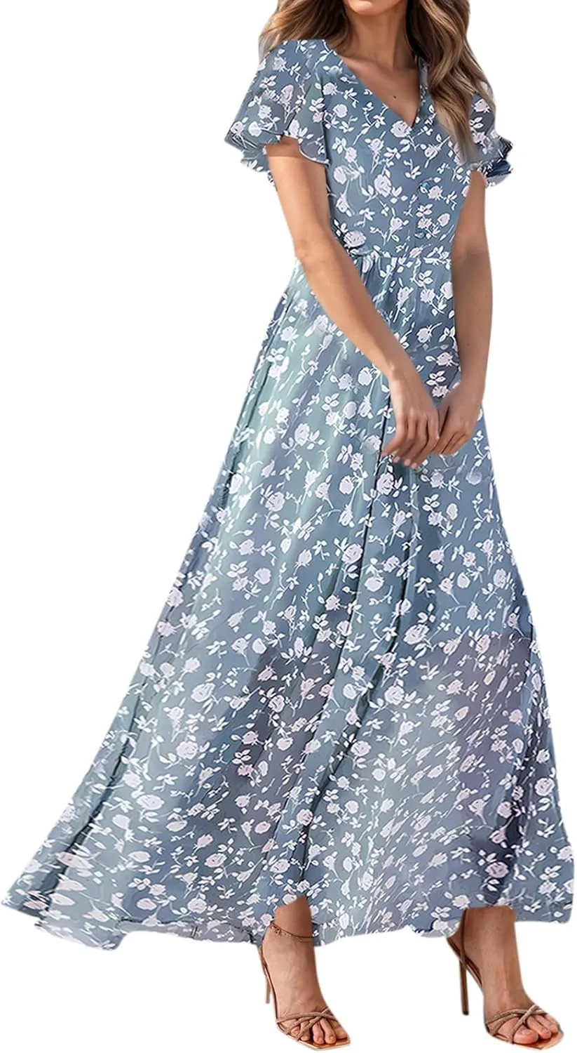 Easter Dress for Women Swing Flowy Ruffle Hem Swing Womens Dresses Chiffon Dress Summer Dresses