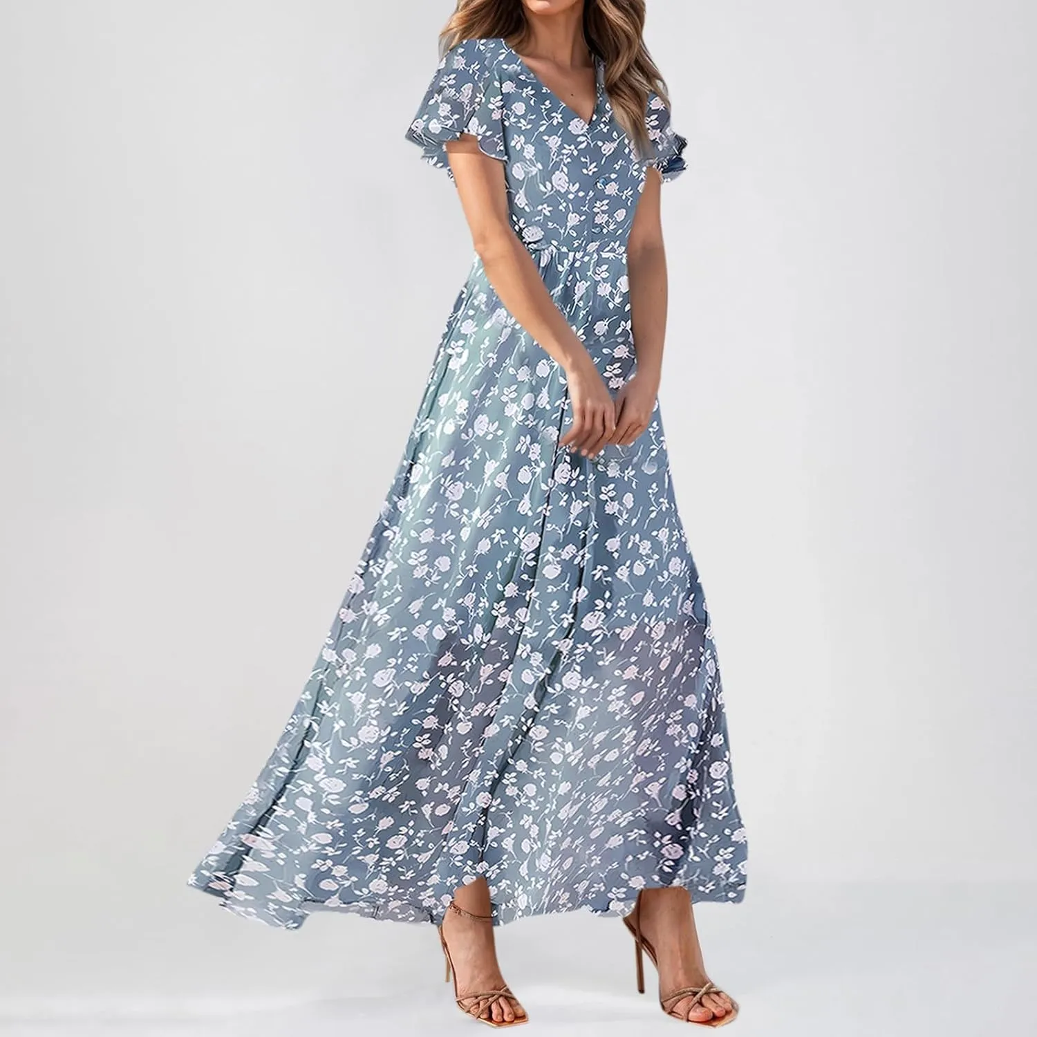 Easter Dress for Women Swing Flowy Ruffle Hem Swing Womens Dresses Chiffon Dress Summer Dresses
