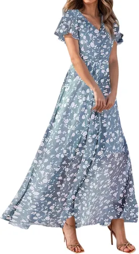 Easter Dress for Women Swing Flowy Ruffle Hem Swing Womens Dresses Chiffon Dress Summer Dresses