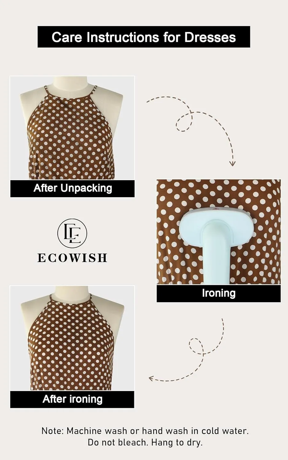 ECOWISH Polka Dot Women Summer Dress Flowy High Low Sleeveless Boho Floral Criss Cross Halterneck Cocktail Midi Sundress 2025