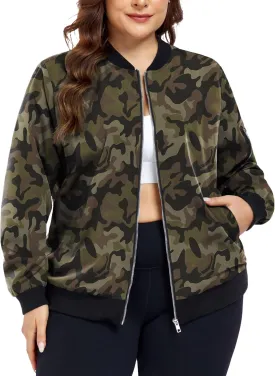 FOREYOND Plus Size Bomber Jackets for Women Zip Up Lightweight Coats Casual Windbreaker Fall Flight Jackets with Pockets