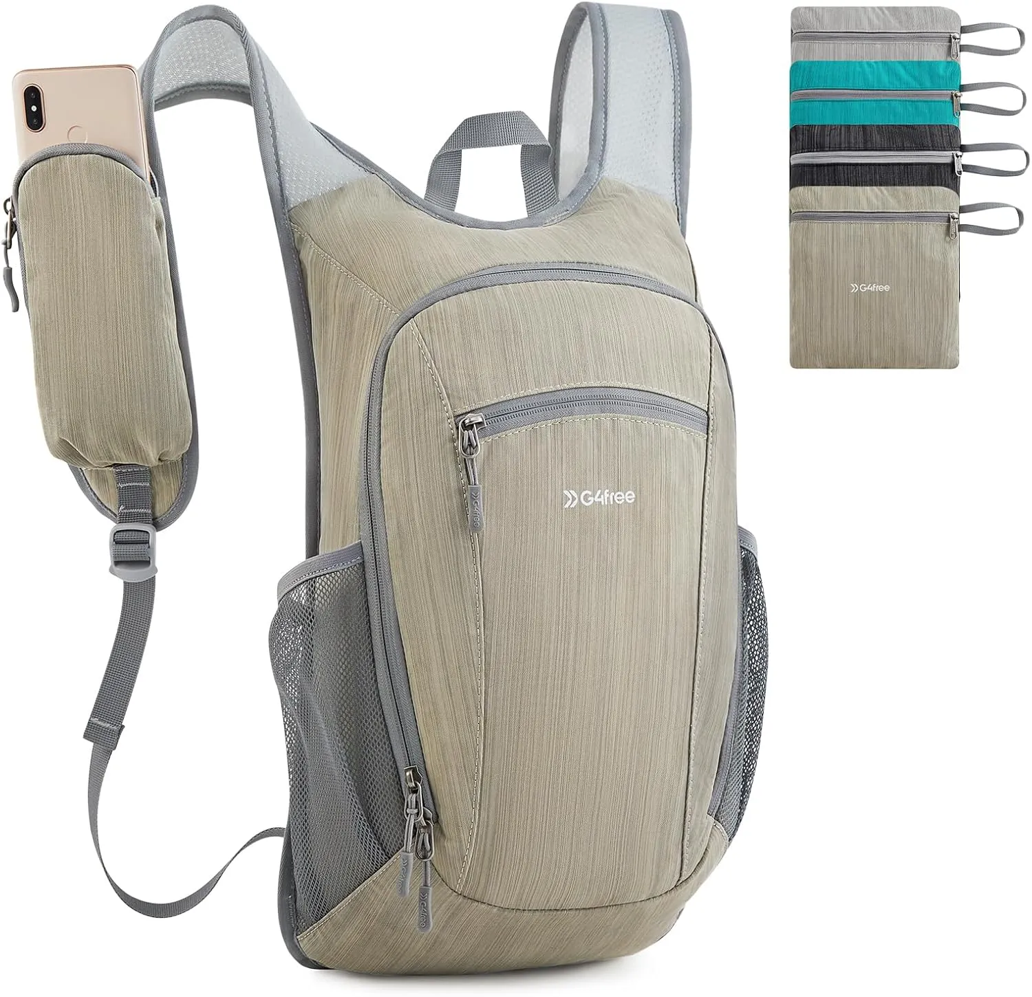 G4Free 15L Hiking Daypack Lightweight Travel Backpack Packable Outdoor Casual Foldable Shoulder Bag (Beige)