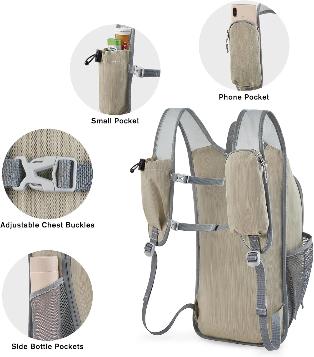 G4Free 15L Hiking Daypack Lightweight Travel Backpack Packable Outdoor Casual Foldable Shoulder Bag (Beige)