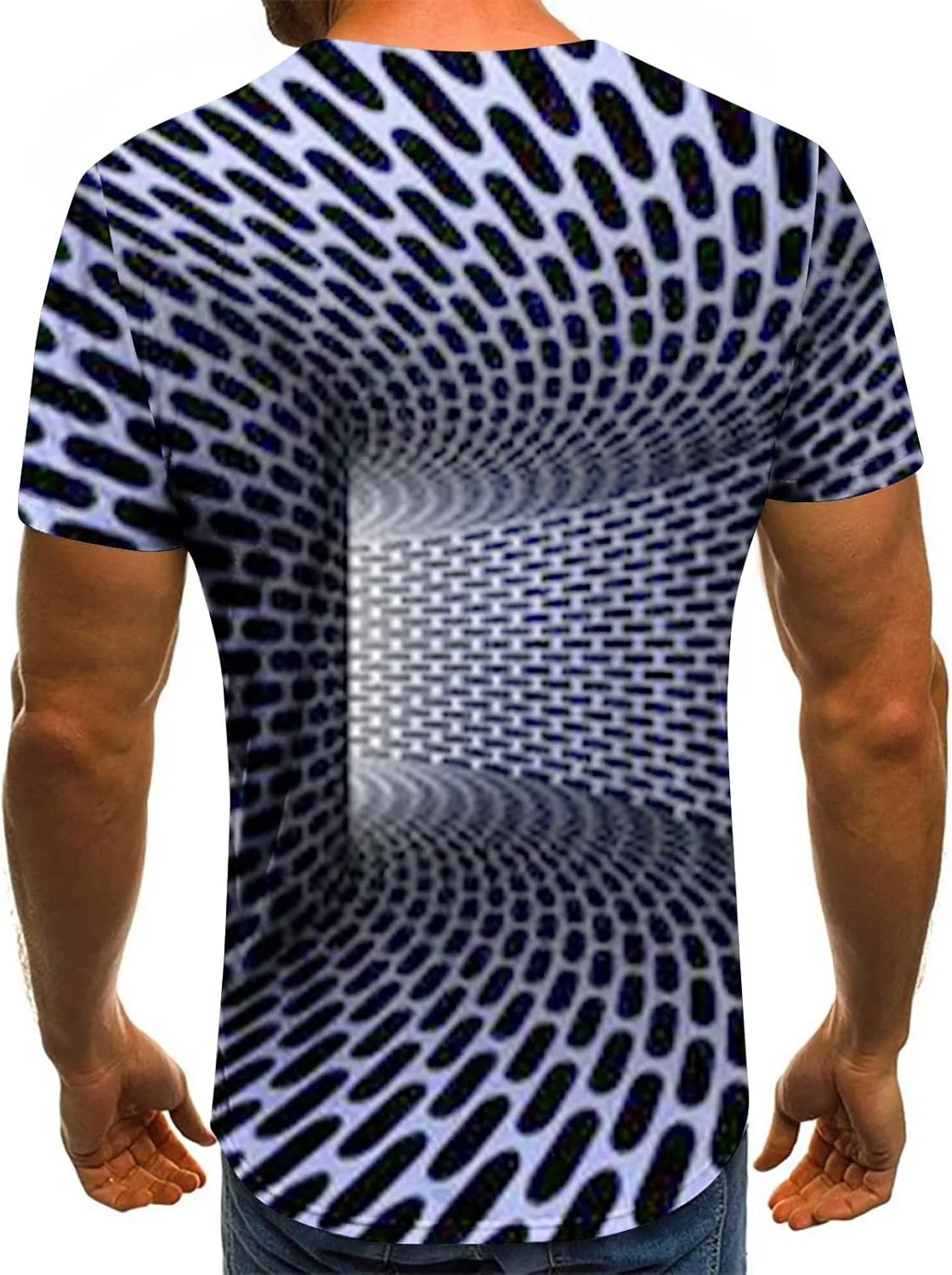 Geometry Print Loose Fit Tshirts for Man Summer Fall Long Sleeve Crew Neck Funny Fishnet Tops Shirts Mens 2024