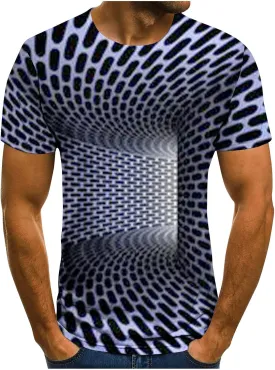 Geometry Print Loose Fit Tshirts for Man Summer Fall Long Sleeve Crew Neck Funny Fishnet Tops Shirts Mens 2024