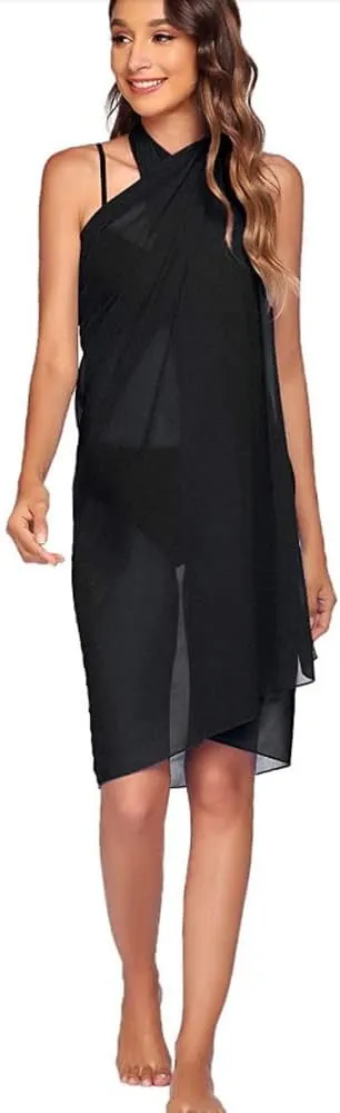 GERINLY Chiffon Thin Sarong Wrap: Geometrical Design Plus Size Beach Cover Up for Swimsuit Vacation Outfit Lightweight