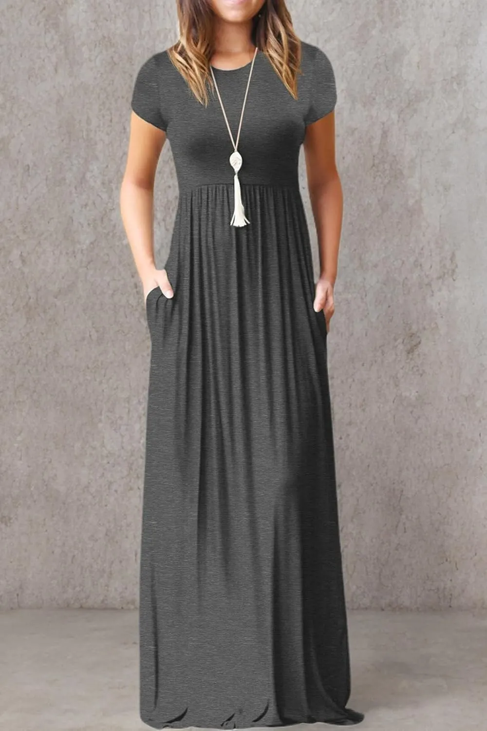 GRECERELLE Women's Short Sleeve Maxi Dresses Casual Long Dresses with Pockets