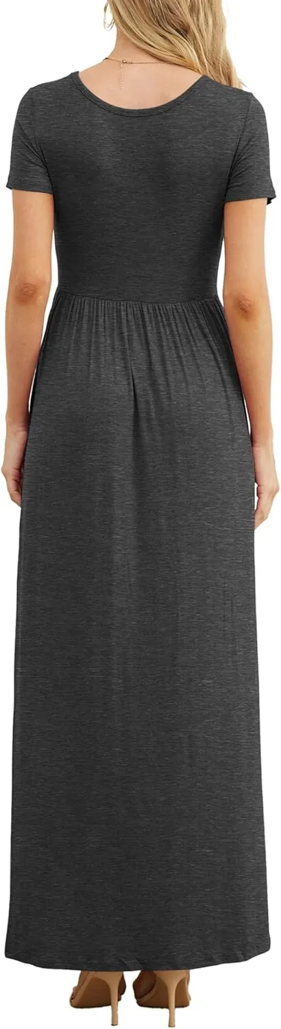 GRECERELLE Women's Short Sleeve Maxi Dresses Casual Long Dresses with Pockets