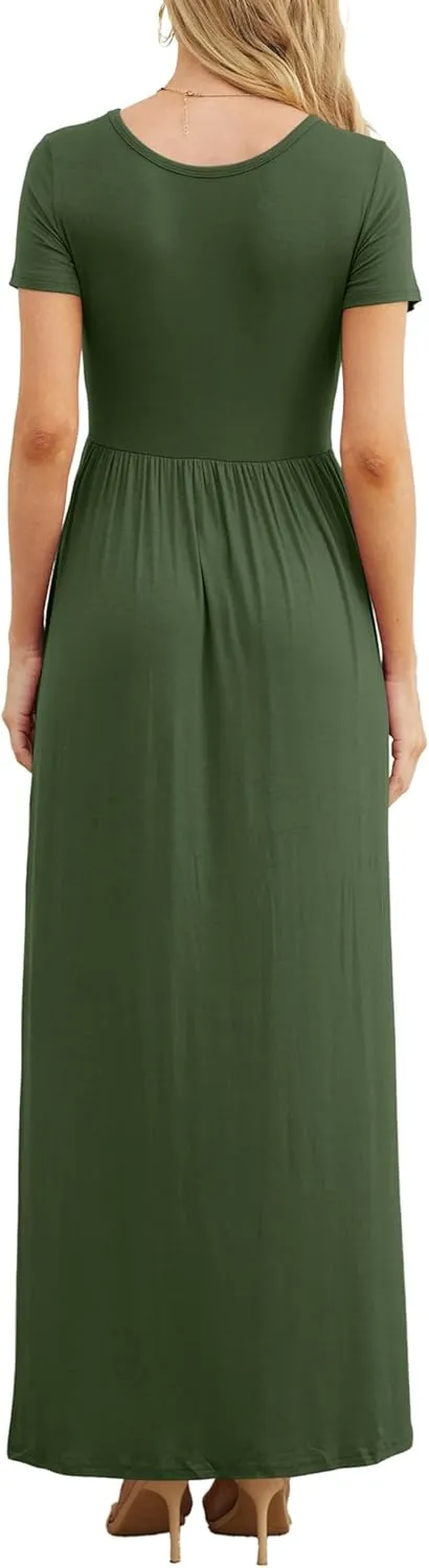 GRECERELLE Women's Short Sleeve Maxi Dresses Casual Long Dresses with Pockets