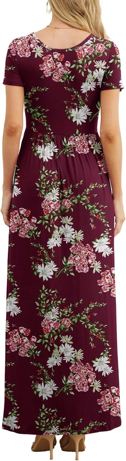GRECERELLE Women's Short Sleeve Maxi Dresses Casual Long Dresses with Pockets