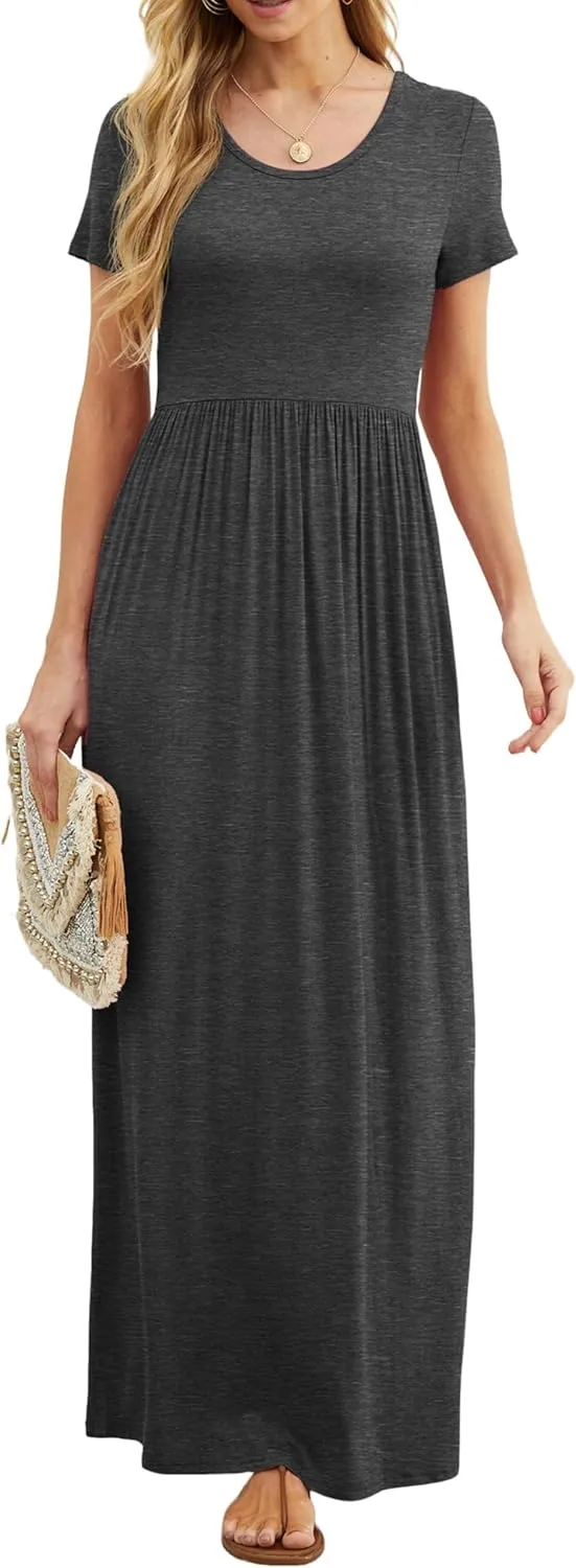 GRECERELLE Women's Short Sleeve Maxi Dresses Casual Long Dresses with Pockets
